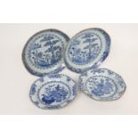 Pair of Chinese blue and white dishes, Qianlong (1736-95), decorated with peony, rock and bamboo,