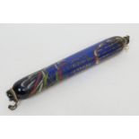 Early Victorian painted blue glass rolling pin, inscribed 'A present from Whitby', and decorated