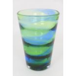 Whitefriars kingfisher blue and green tapered glass vase, rib moulded on the inside, ground pontil