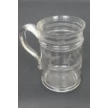 Rare late Georgian engraved glass hare coursing tankard, circa 1800-20, cylindrical form with