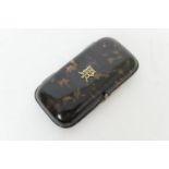 Tortoiseshell cheroot case, mid 19th Century, cushioned rectangular form having gold coloured