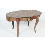 French boulle centre table, third quarter 19th Century, shaped oval form, the distressed top