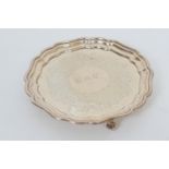 George V silver presentation card tray, Birmingham 1931, scroll engraved decoration centred with