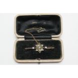 Diamond, emerald and pearl Star of David bar brooch, centred with a small pearl within a star