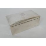 George V silver cigar box, Birmingham 1912, domed form, engraved with initials, opening to a cedar