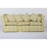 Knole settee, finished in green and gold Regency stripe fabric, width 218cm, depth 92cm, height 86cm