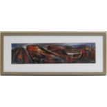 David Wilde (1931-2014), 'The red quarry', oil on board, signed and titled, 14cm x 60cm