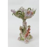 Sitzendorf porcelain pedestal fruit bowl, heavily moulded with Art Nouveau inspired flowers and