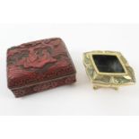 Chinese cinnabar lacquer and enamelled box, late 19th/early 20th Century, the hinged cover