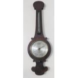 Victorian burr walnut banjo barometer, silvered main dial and thermometer, 92cm