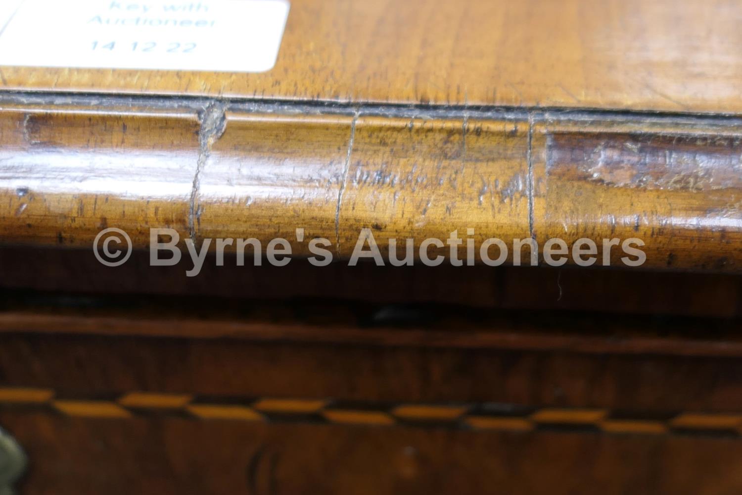 Walnut inlaid kneehole desk, 18th Century, quarter veneered top crossbanded and with ebony and - Image 16 of 23