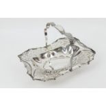 George V silver table basket, Birmingham 1913, shaped rectangular form with pierced foliate