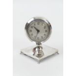 Art Deco silver dressing table clock, marks rubbed but probably Birmingham 1924, silver coloured