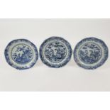 Pair of Chinese blue and white plates, late 18th/early 19th Century, decorated with phoenix within a