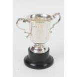 George V silver small trophy cup, by Walker & Hall, Sheffield 1936, twin handled with U-shaped bowl,
