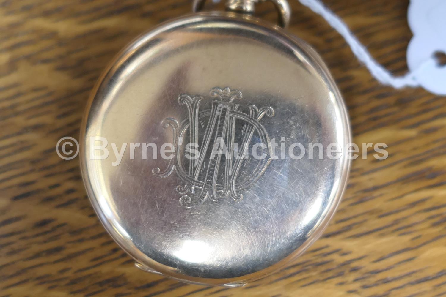 Waltham 9ct gold cased hunter pocket watch, the outer case engraved with a monogram, white dial with - Image 3 of 5