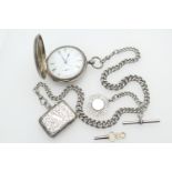 Victorian silver hunter pocket watch, with watch albert, the watch with engine turned outer case,