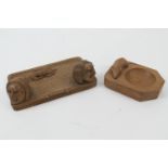 Mouseman (Robert Thompson of Kilburn), carved oak ashtray, 10cm; also a carved oak ashtray carved