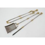 Victorian set of three steel and brass fire irons, 72cm
