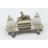 Late Victorian silver plated presentation inkstand, circa 1895, shaped rectangular stand