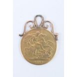 George V sovereign pendant fob, 1913, mounted in 9ct gold, gross weight approx. 8.3g