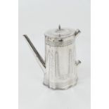 Victorian silver coffee pot, maker Robert Harper, London 1871, tapered and fluted oval form engraved
