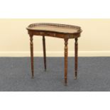 Colonial style mahogany and inlaid kidney shaped dressing table, of small proportions, with three-