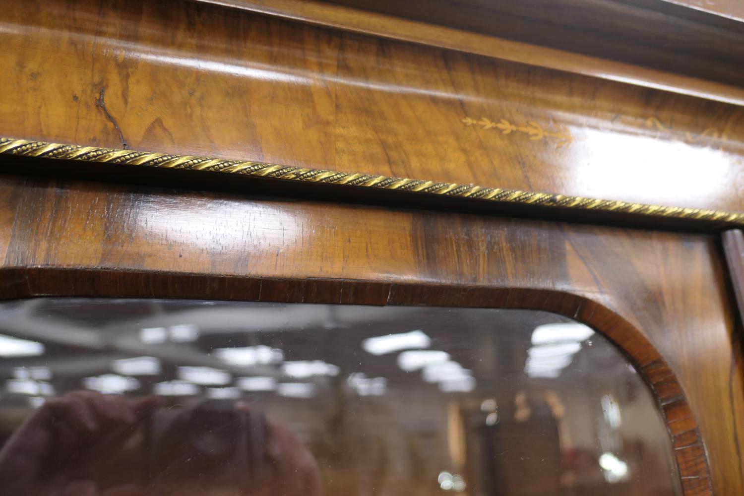 Victorian walnut and inlaid bookcase cabinet, circa 1870, having two glazed upper doors opening to - Image 8 of 13