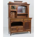 Arts and Crafts oak mirror back sideboard, circa 1900-10, the bevelled glass mirrored back flanked