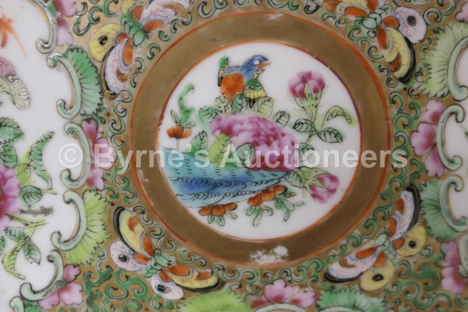 Chinese Canton famille rose dessert service, early 19th Century, typically decorated with panels - Image 5 of 8