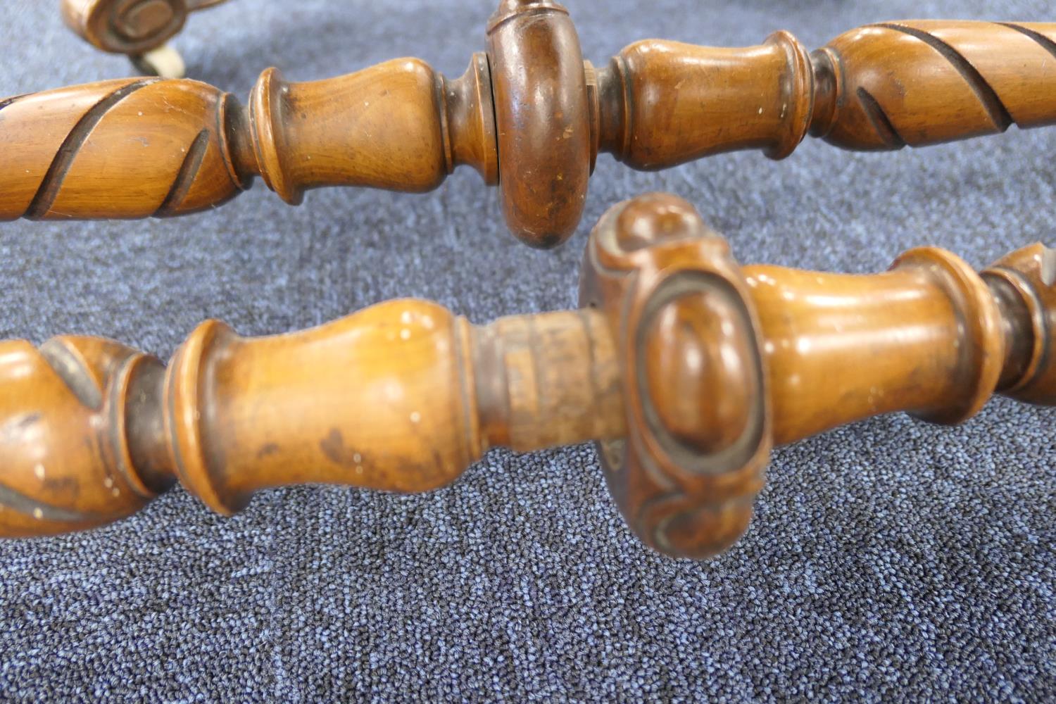 Victorian burr walnut kneehole writing table, with tooled leather inset top, over a fretwork - Image 7 of 12