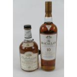 The Macallan 10yo single malt Highland Scotch whisky, 40% vol; also The Dalwhinnie 15yo single