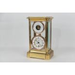 Rare French brass 400 day clock and barometer, gorge style brass case enclosing an aneroid barometer