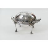 Late Victorian silver plated bacon dish, decorated with fern leaf and ivy and with domed cover,