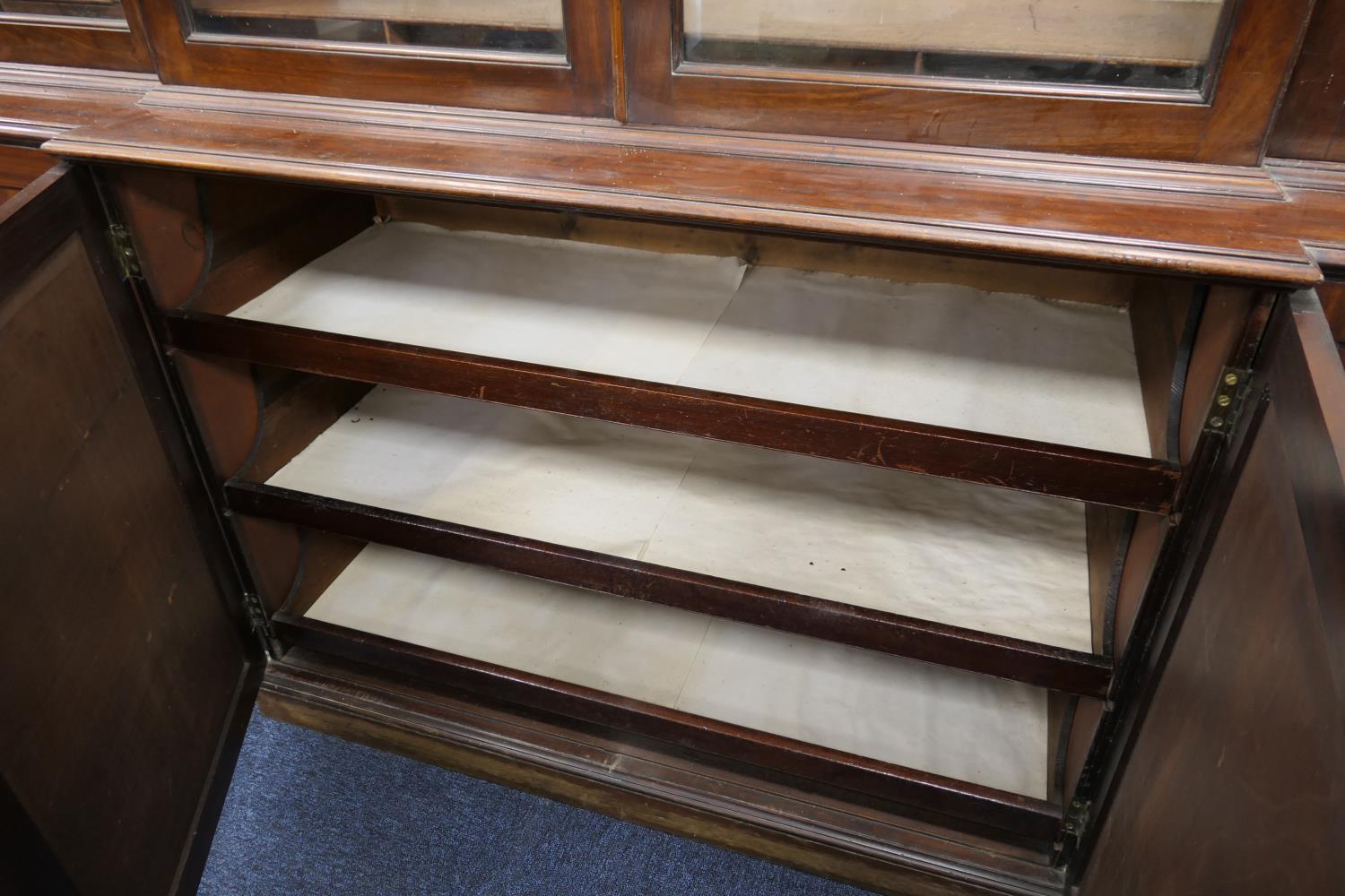 Late 19th Century mahogany and inlaid breakfront library bookcase, in Georgian style, having a - Image 6 of 14