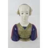 Italian painted terracotta bust by Dolfi Otello, modelled as a Medieval woman decorated in
