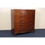 Mahogany bowfront chest of drawers, 19th Century, fitted with two short and four long graduating