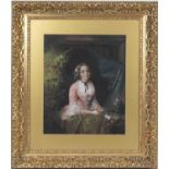 French School (late 19th Century), Portrait of a young girl seated in a garden, pastel drawing, 40cm