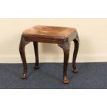 Simulated walnut dressing stool, in the early Georgian style, upholstered pad seat, shell carved