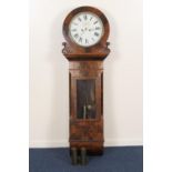 Early Victorian mahogany eight day drop trunk wall clock, painted circular 14'' dial with subsidiary