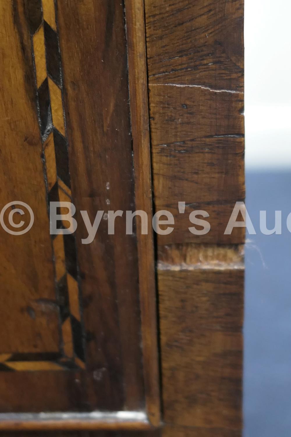 Walnut inlaid kneehole desk, 18th Century, quarter veneered top crossbanded and with ebony and - Image 17 of 23