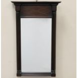 Mahogany small pier glass, 19th Century, geometrically inlaid frieze in boxwood, slender turned