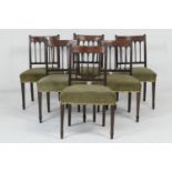 Set of six George III mahogany dining chairs, circa 1800, each with a boxwood inlaid top rail with