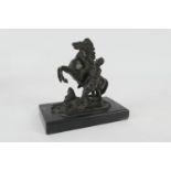 French bronze miniature Marly horse sculpture, after Coustou, mounted on a Belgian slate plinth,