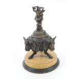 Grand Tour souvenir inkwell, after a Renaissance original, late 19th Century, mounted with a figural
