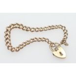 9ct gold graduated curb link bracelet, with padlock clasp united by a safety chain, weight approx.