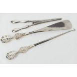 Edwardian silver mounted shoehorn and button hook, Birmingham 1905; also silver handled glove
