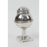 George III silver pounce pot, London 1808, spherical pedestal form raised on a square base, height
