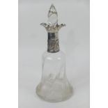 Late Victorian silver mounted glass decanter, by Walker & Hall, Sheffield 1900, the vessel of bell