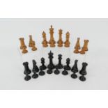 Staunton pattern ebony and boxwood chess set, weighted pieces (with damages),